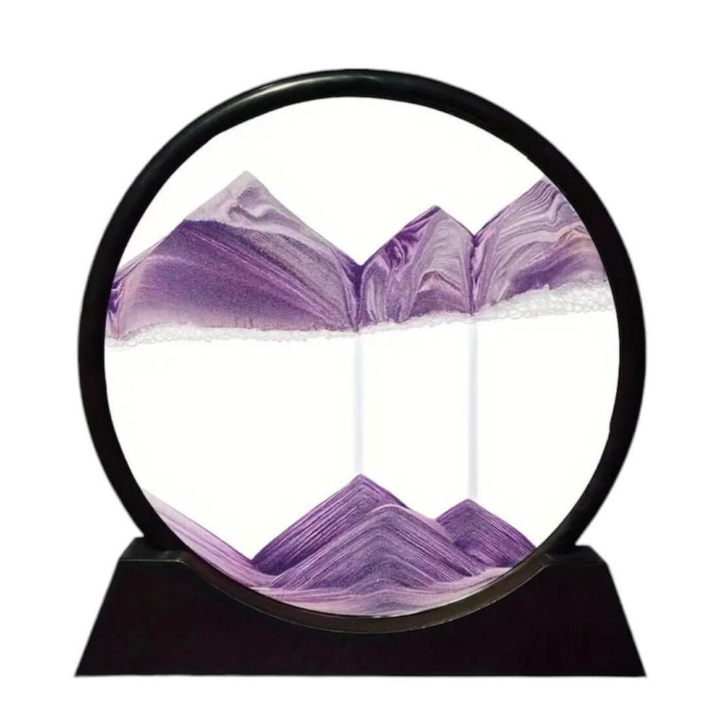 Sandbild in rundem schwarzen Rahmen Lila