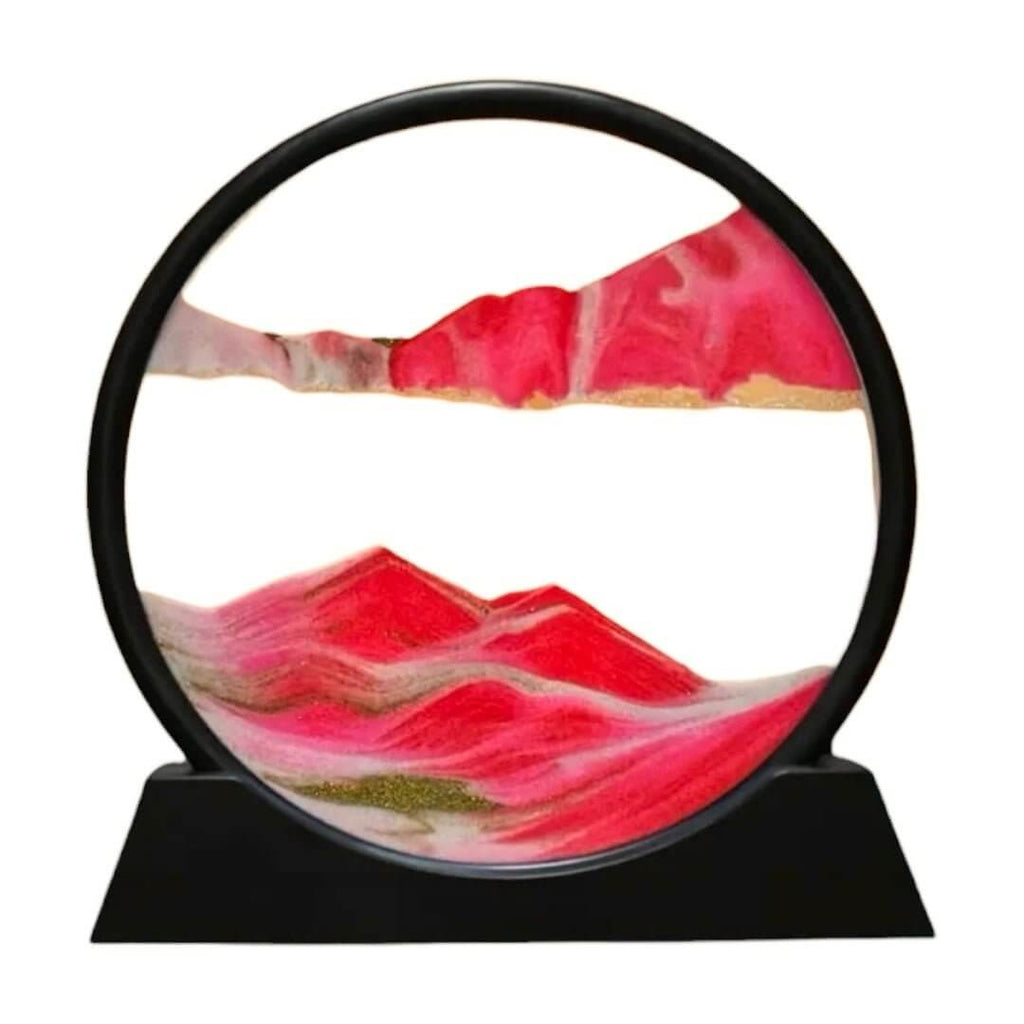 Sandbild in rundem schwarzen Rahmen Rot