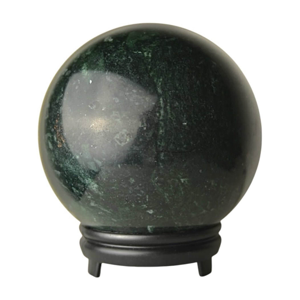Große dunkelgrüne Serpentin-Kugel – beeindruckendes Edelsteinjuwel für Gelassenheit, Harmonie und Ausgeglichenheit