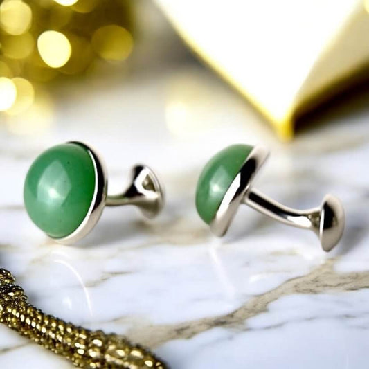 Silberne Manschettenknöpfe mit Aventurin – Elegantes Accessoire für Stil und Ausgeglichenheit