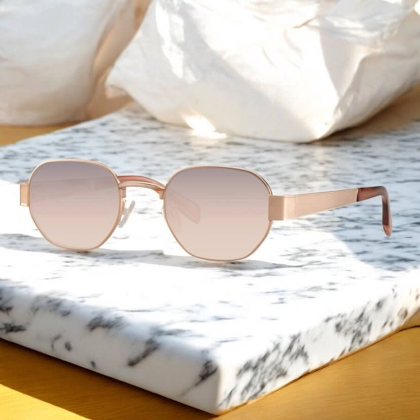 Roségoldene breite Sonnenbrille