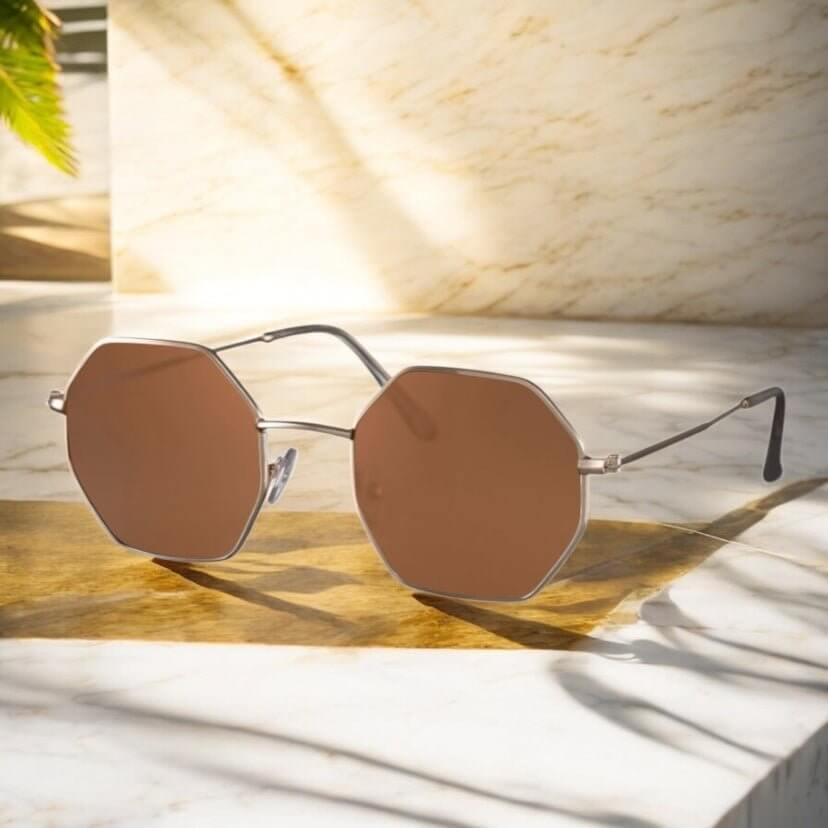 Goldbraune eckige Sonnenbrille