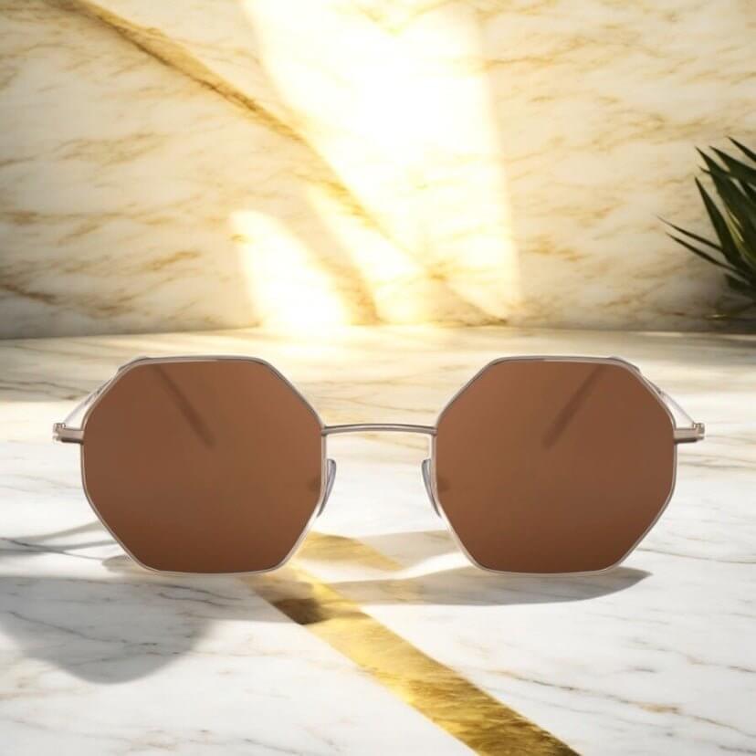 Goldbraune eckige Sonnenbrille