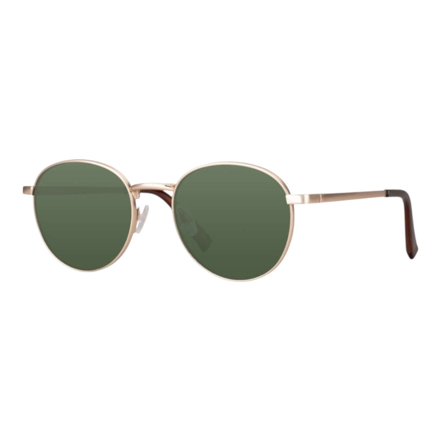Roségoldene Sonnenbrille mit grünen Gläsern