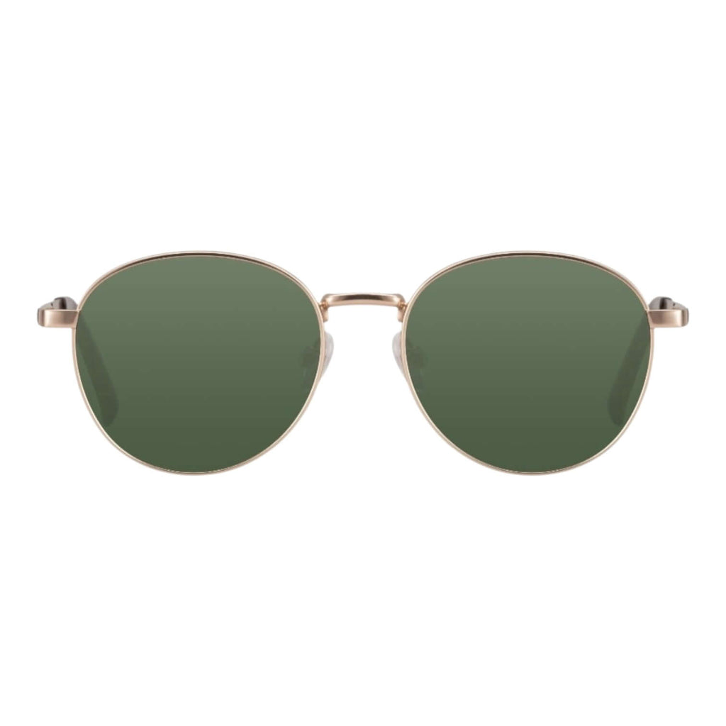 Roségoldene Sonnenbrille mit grünen Gläsern