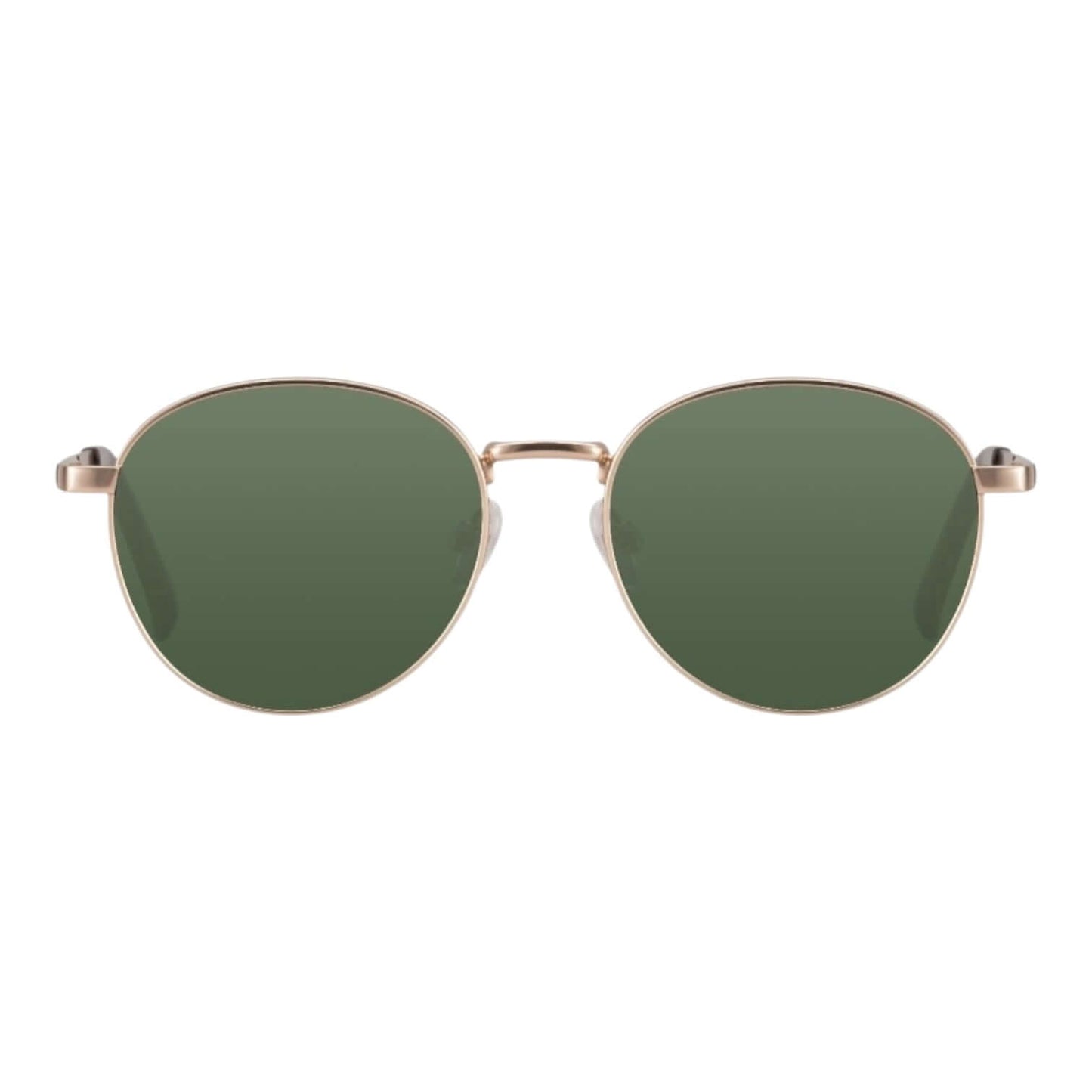 Roségoldene Sonnenbrille mit grünen Gläsern