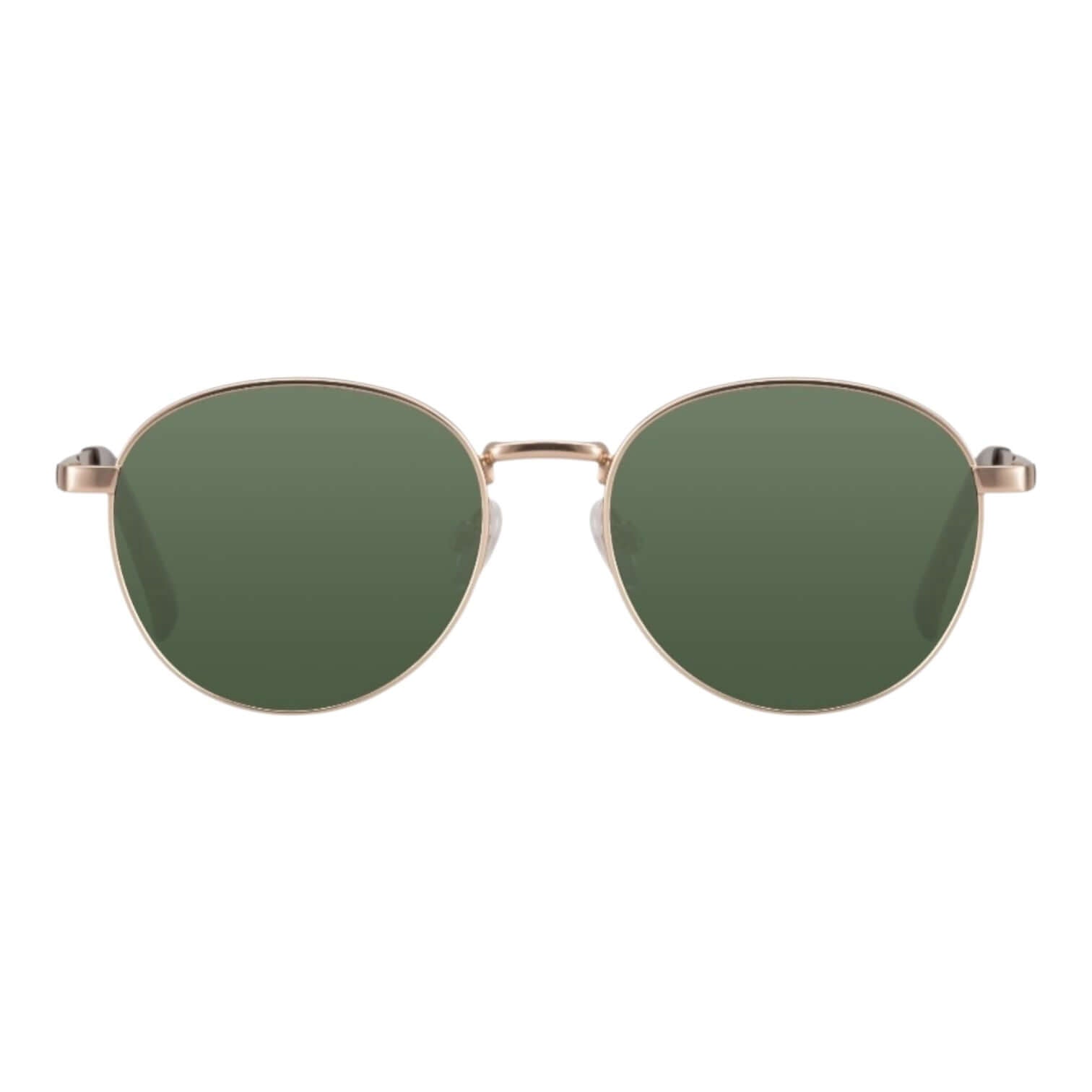 Roségoldene Sonnenbrille mit grünen Gläsern