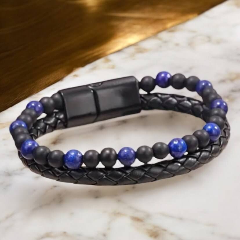 Kunstleder Armband mit Magnet-Verschluss und blauem Tigerauge