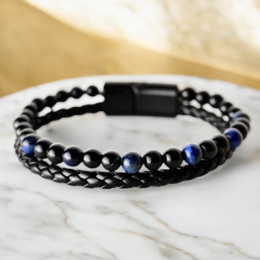 Kunstleder Armband mit Magnet-Verschluss und blauem Tigerauge
