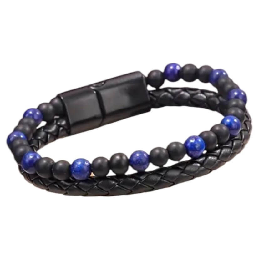 Kunstleder Armband mit Magnet-Verschluss und blauem Tigerauge