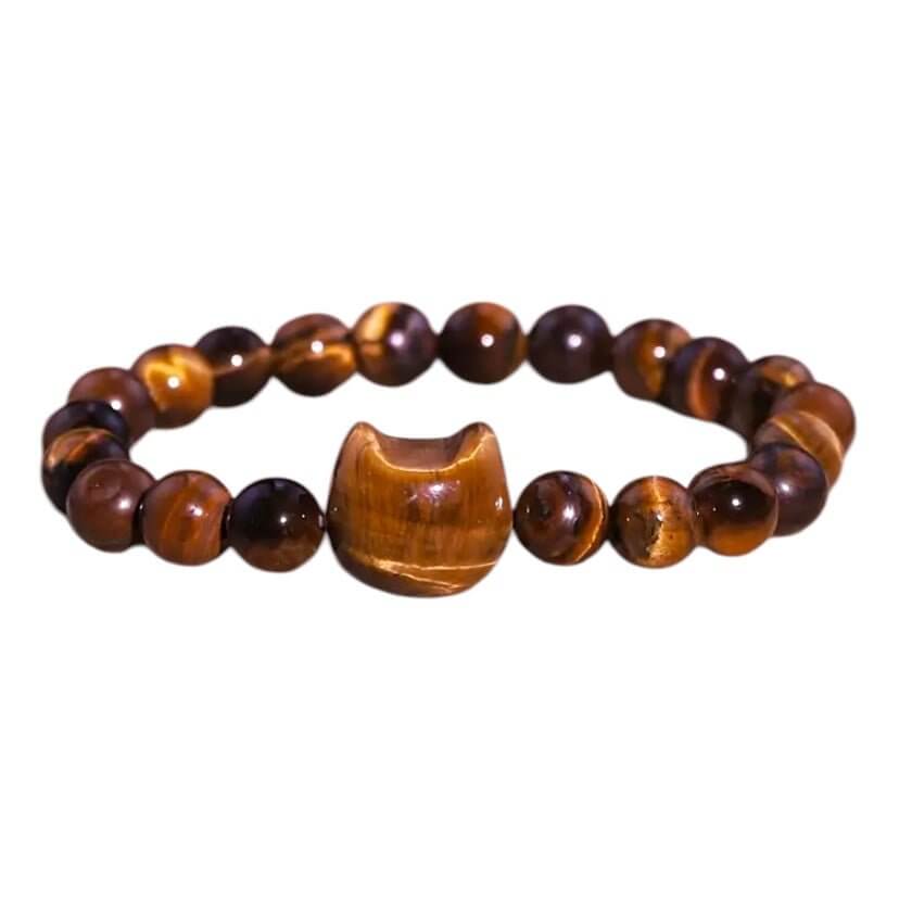 Kugelarmband aus Tigerauge mit Katzenmotiv – Natürliche Kraftquelle für Mut und Ausdauer