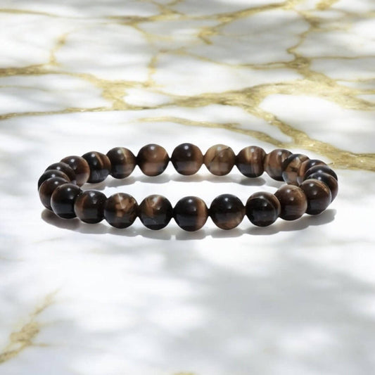 Dunkles Tigerauge Kugelarmband – Kraftvolles Naturjuwel für Schutz und innere Stärke
