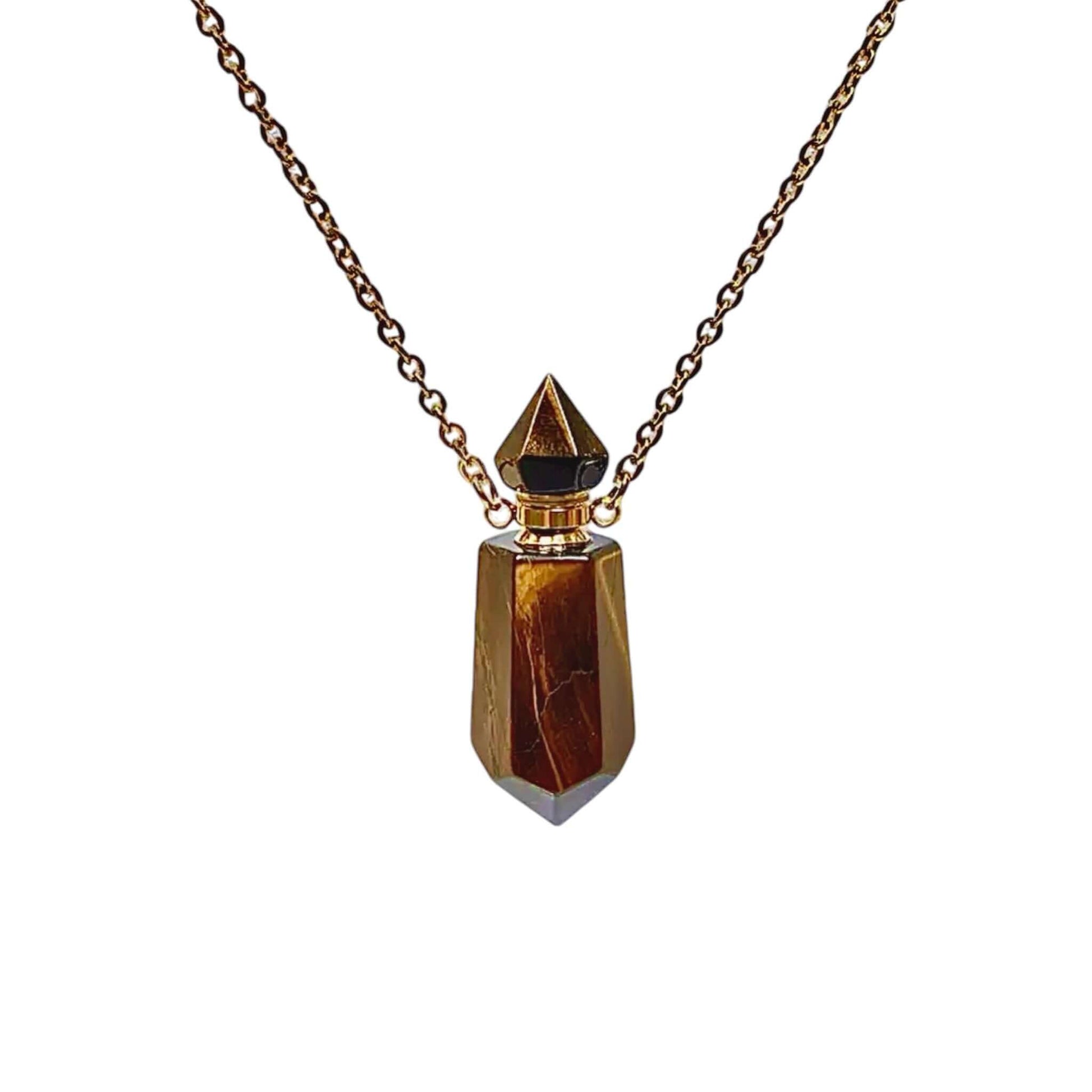 Goldene Halskette mit Parfümfläschchen aus Tigerauge