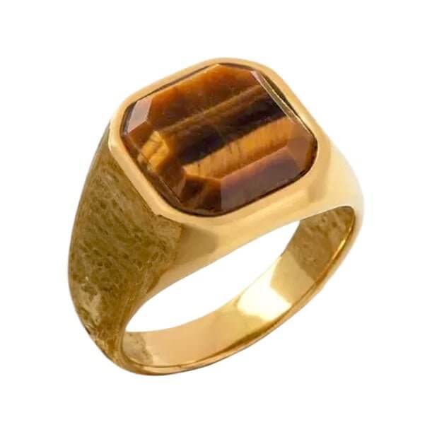 Goldener Ring mit quadratischem Tigerauge – elegantes Schmuckstück für kraftvolle Akzente
