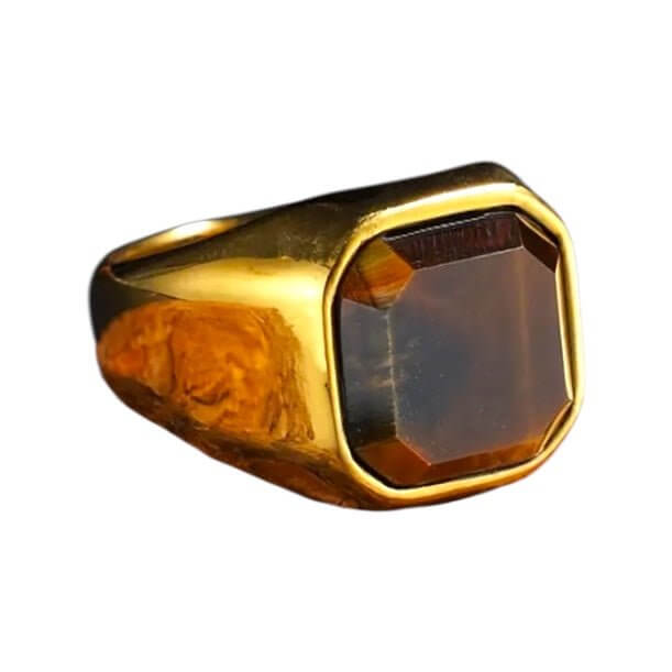 Goldener Ring mit quadratischem Tigerauge – elegantes Schmuckstück für kraftvolle Akzente