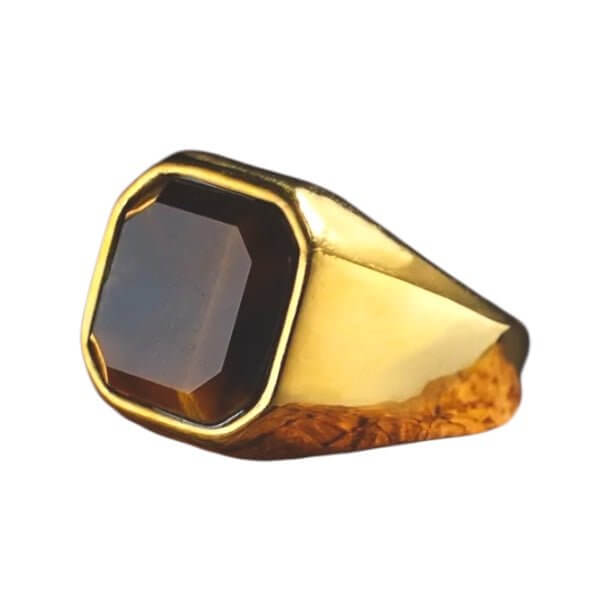 Goldener Ring mit quadratischem Tigerauge – elegantes Schmuckstück für kraftvolle Akzente