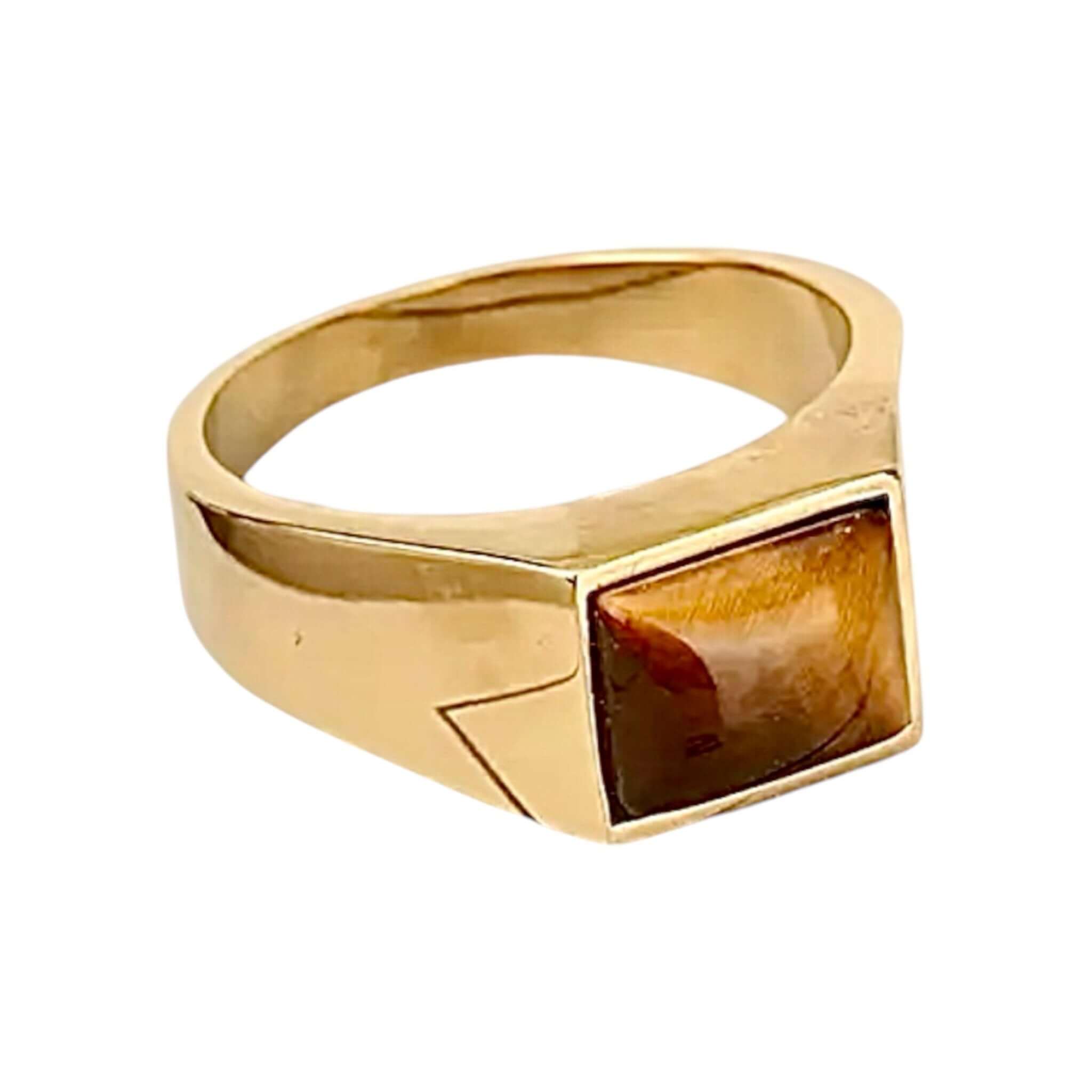 Eleganter Ring in Gold mit rechteckigem Tigerauge – Schimmerndes Highlight für kraftvolle Präsenz