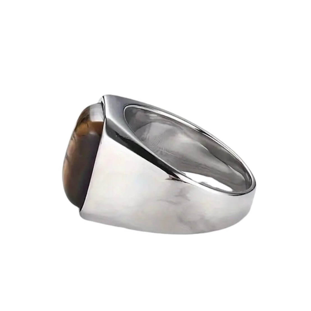 Silberner Ring mit Tigerauge in Rechteckform – stilvolles Highlight für ausdrucksstarken Look