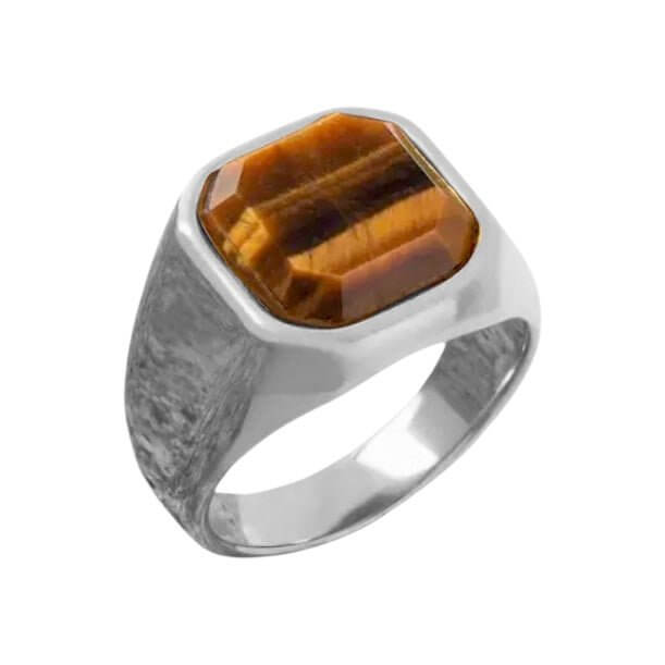 Silberner Ring mit quadratischem Tigerauge – elegantes Schmuckstück für kraftvolle Akzente