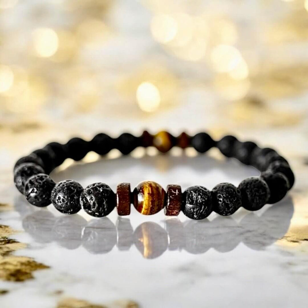 Kugelarmband aus Vulkanstein & Tigerauge – Natürliche Kraftquelle für Mut und Gelassenheit
