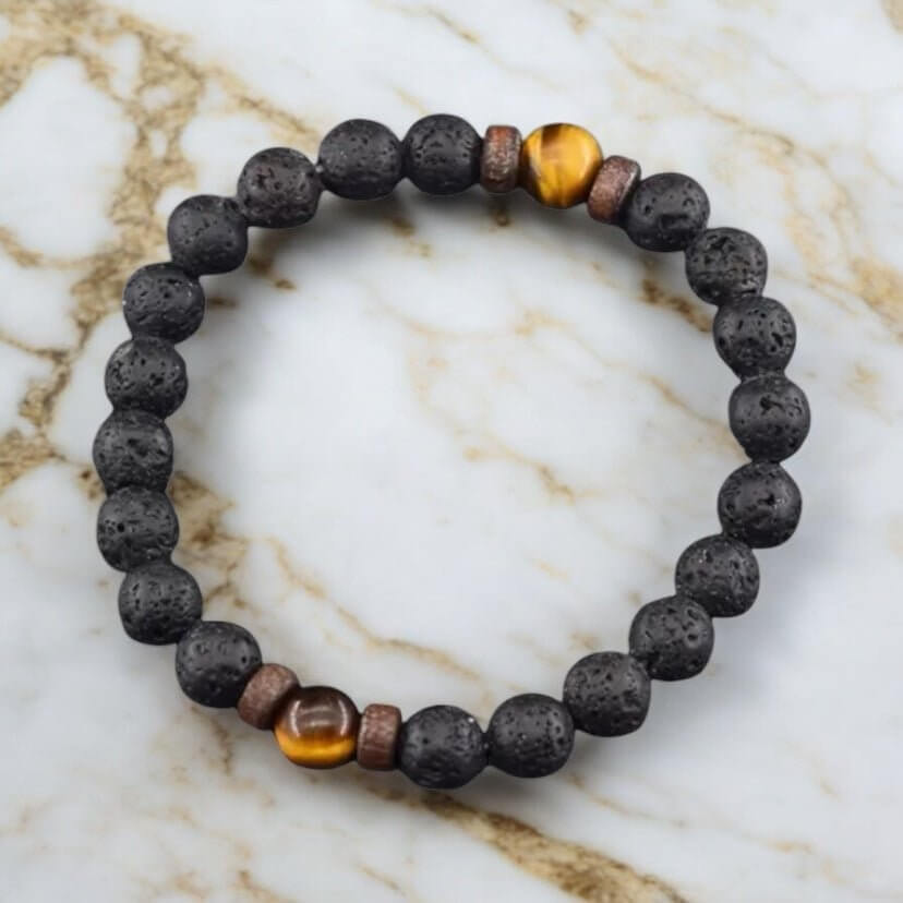 Kugelarmband aus Vulkanstein & Tigerauge – Natürliche Kraftquelle für Mut und Gelassenheit