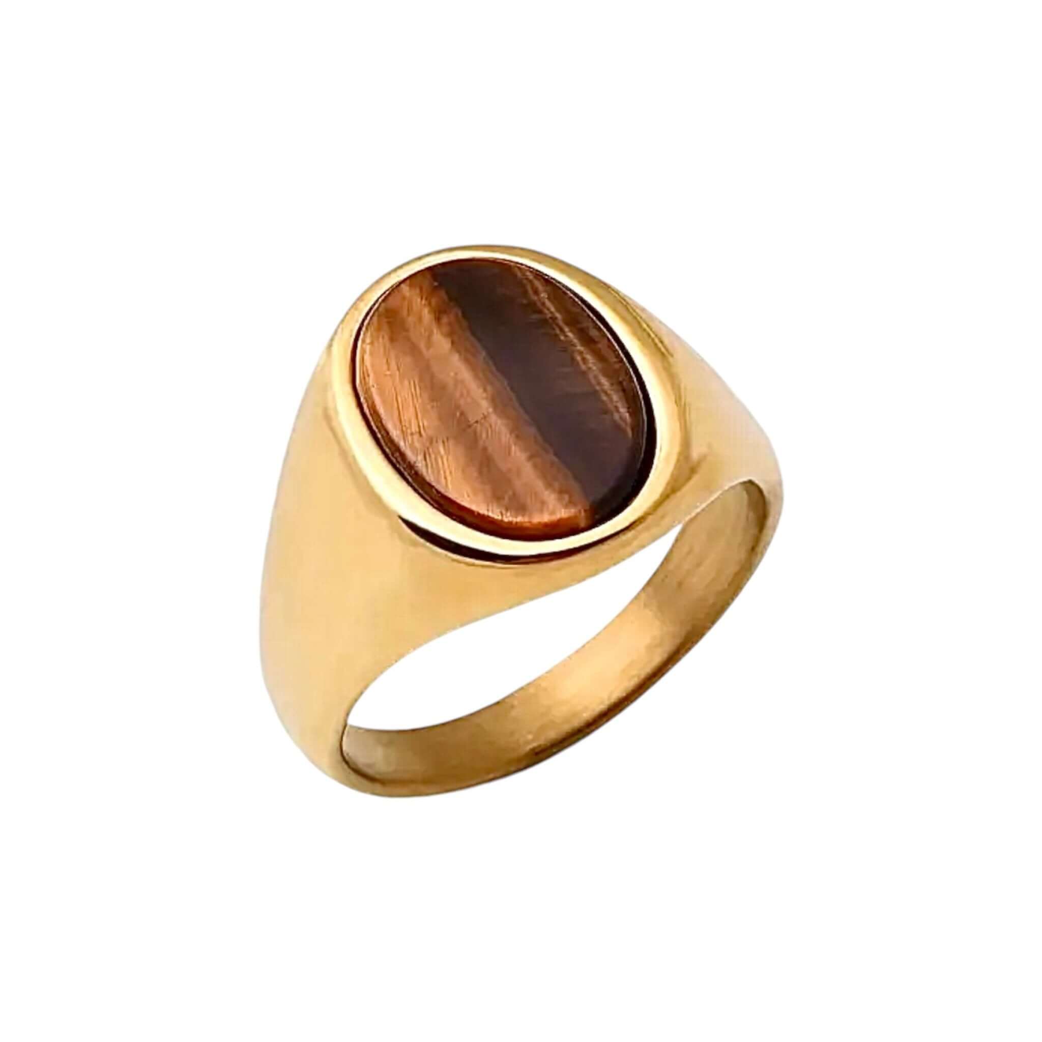 Goldener Ring mit Tigerauge in Oval – stilvolles Highlight für ausdrucksstarken Look