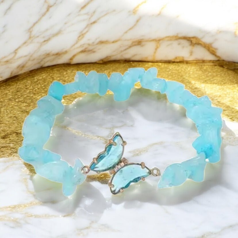 Amazonit Splitterarmband mit Schmetterling - CrystalScents