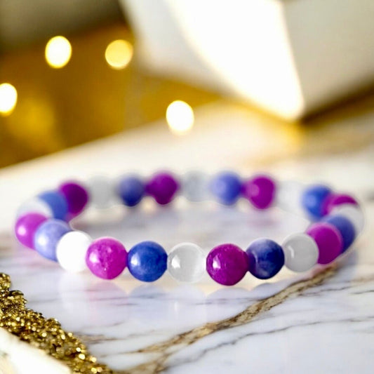 Amethyst, Aquamarin & Katzenauge Kugelarmband - CrystalScents