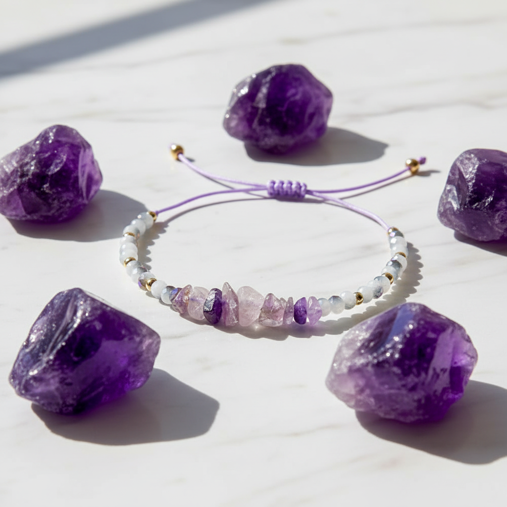 Amethyst Armband mit Trommelsteinen - Kreiskomposition