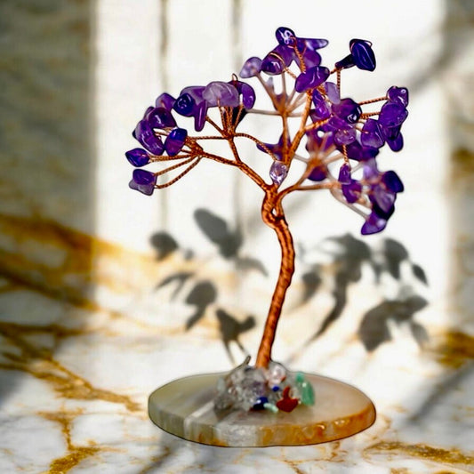 Amethyst - Baum auf Achatscheibe - CrystalScents