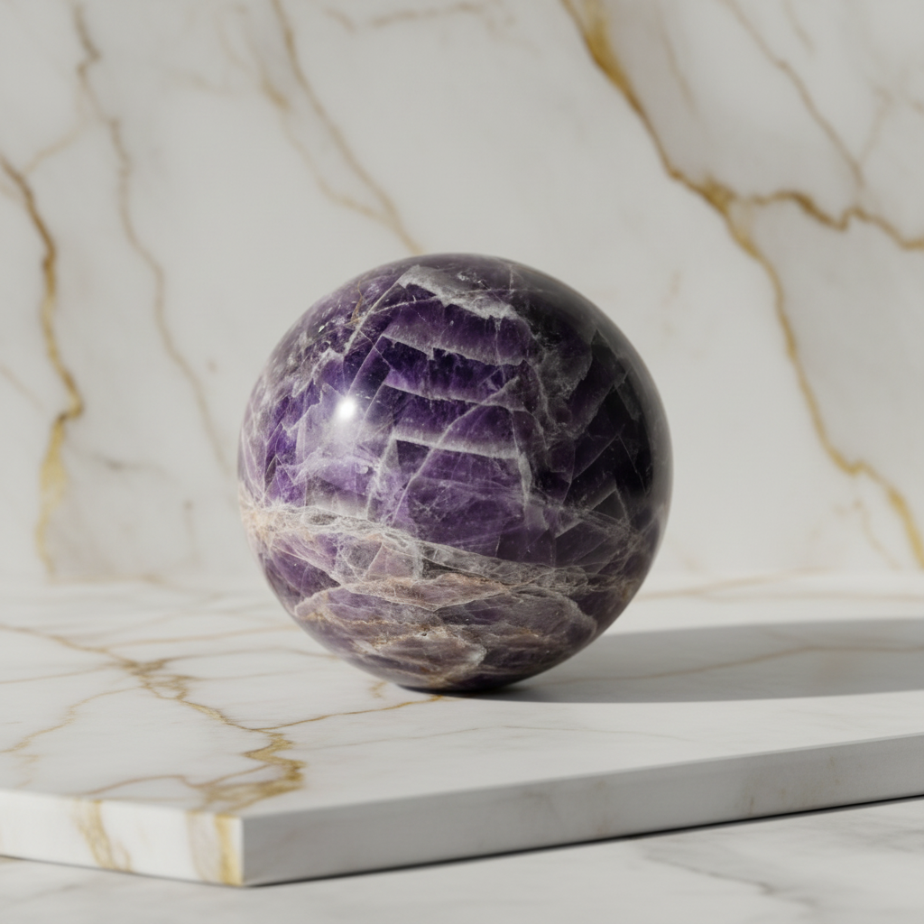 Amethyst Kugel auf Marmor 2