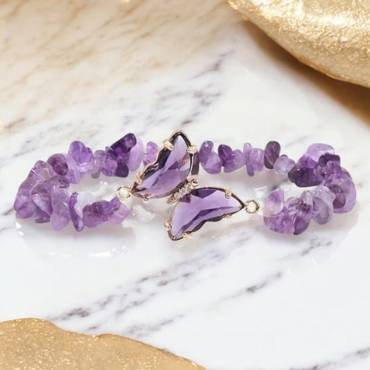 Amethyst Splitterarmband mit Schmetterling - CrystalScents