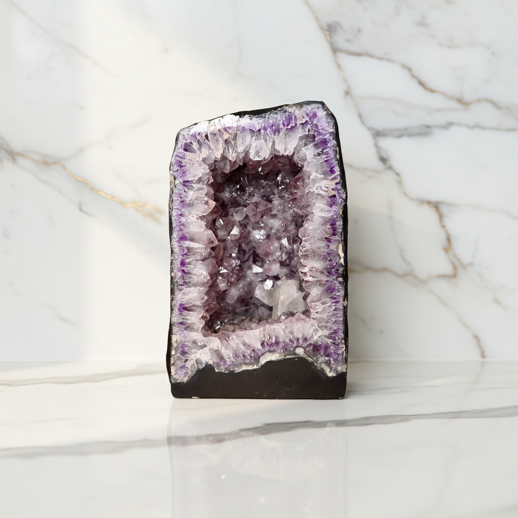 Amethystdruse auf Marmor 1
