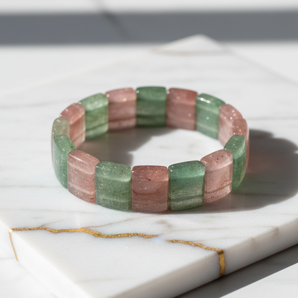 Aventurin & Erdbeerquarz Armband Winkelansicht