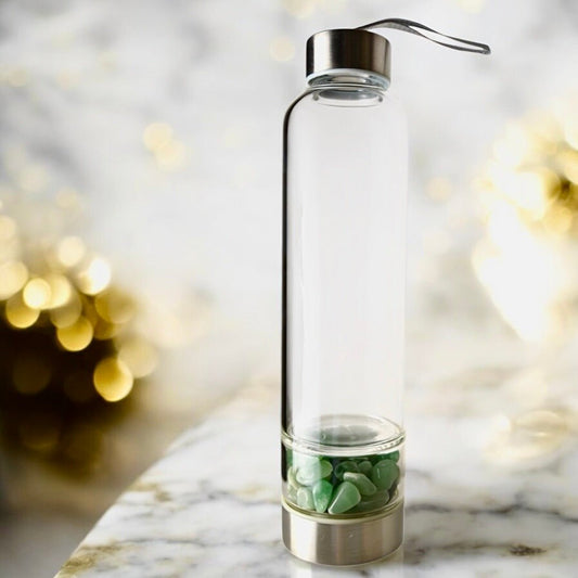 Aventurin Flasche mit grünem Thermoschutz - CrystalScents