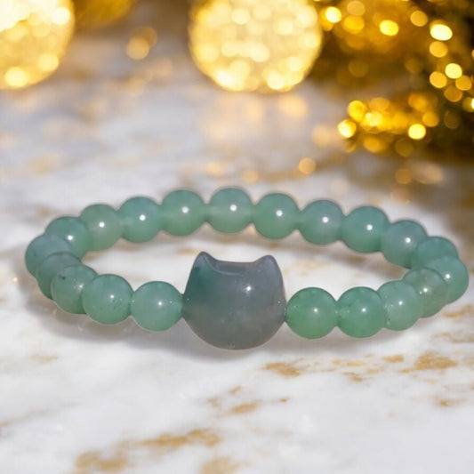 Aventurin Kugelarmband mit Katze - CrystalScents