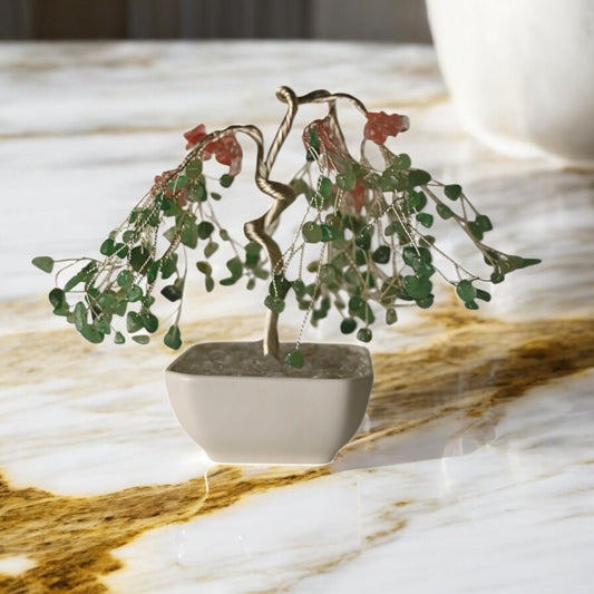 Aventurin & roter Achat Baum in Keramiktopf - CrystalScents