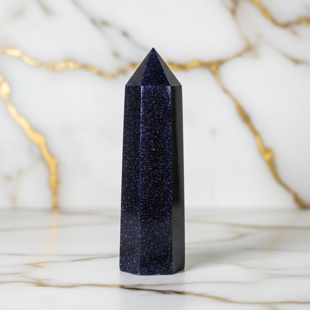 Blauer Goldfluss-Obelisk auf Marmor 1