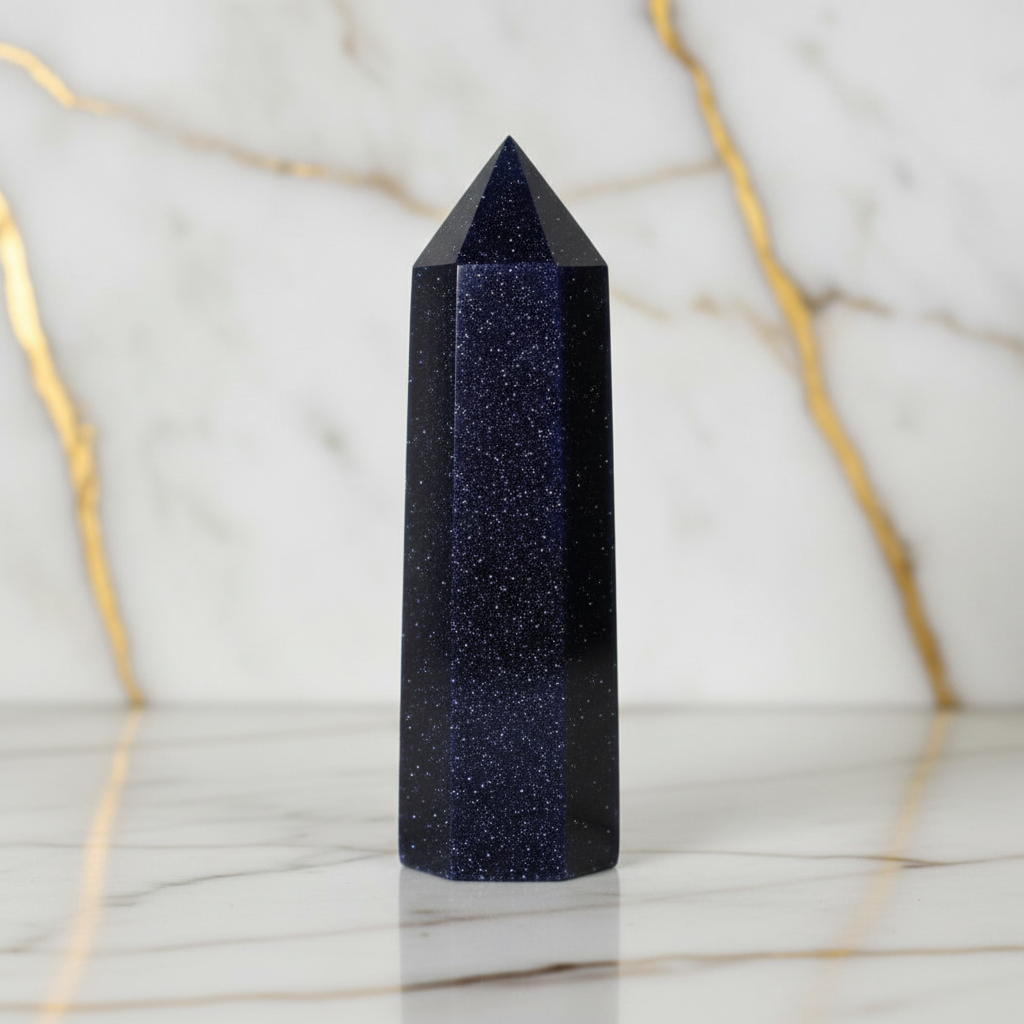 Blauer Goldfluss-Obelisk auf Marmor 2