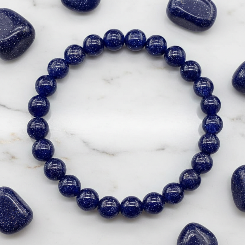 Blaufluss-Armband undurchsichtig mit Steinen frontal