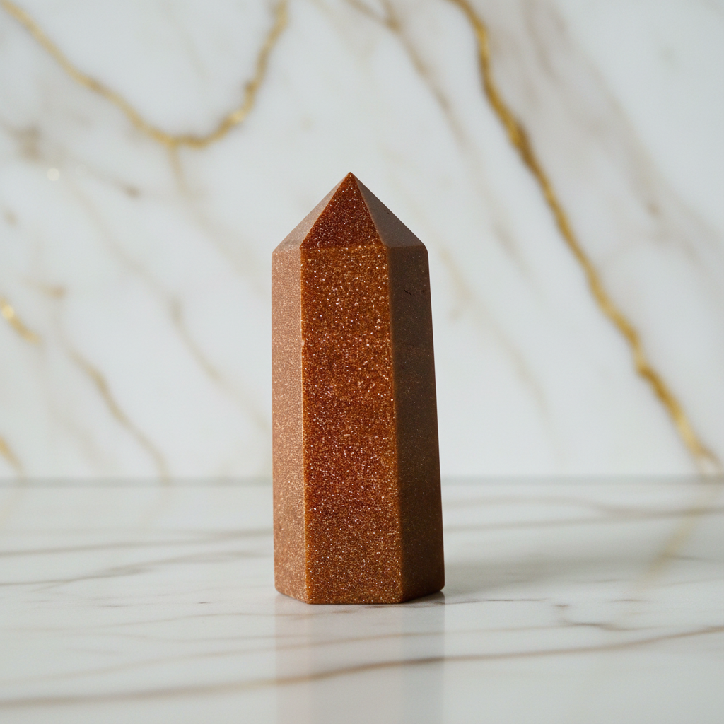 Brauner Goldfluss-Obelisk auf Marmor 2
