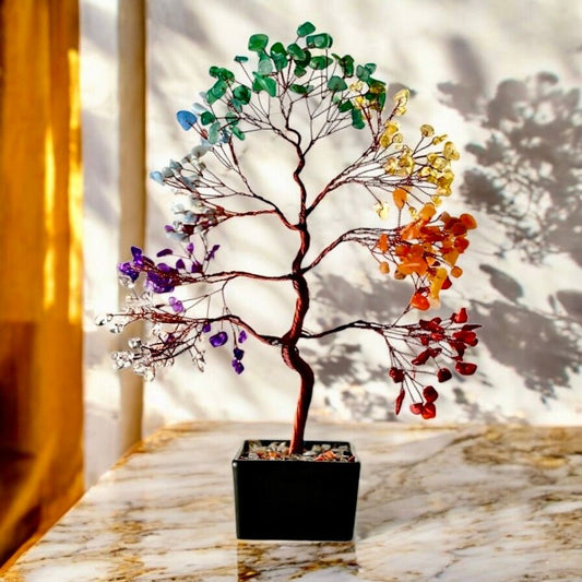 Chakra Baum in schwarzer Keramikschale - CrystalScents