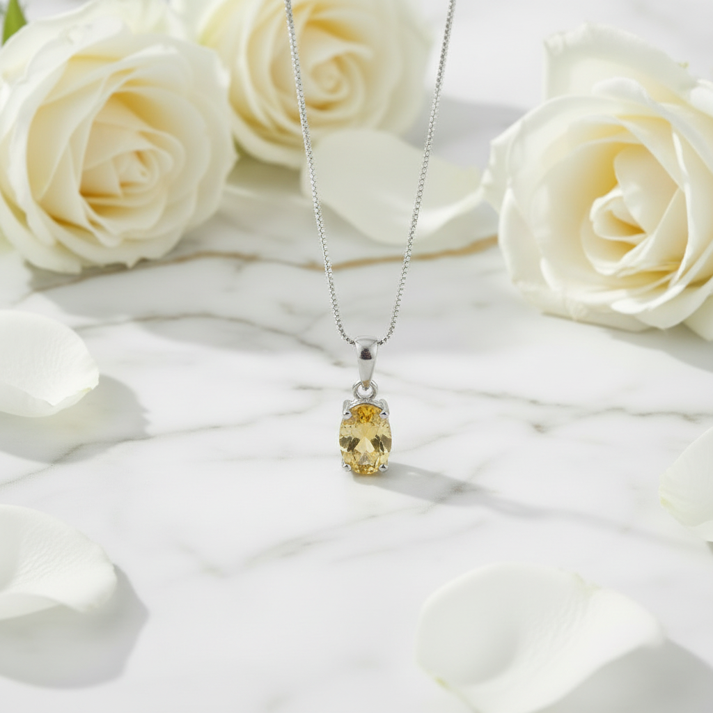 Citrin Halskette – Weiße Rosen