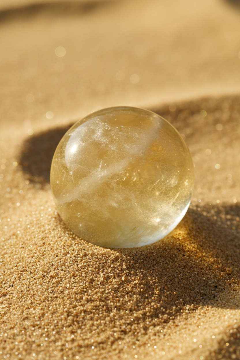 Citrine sphere in sand