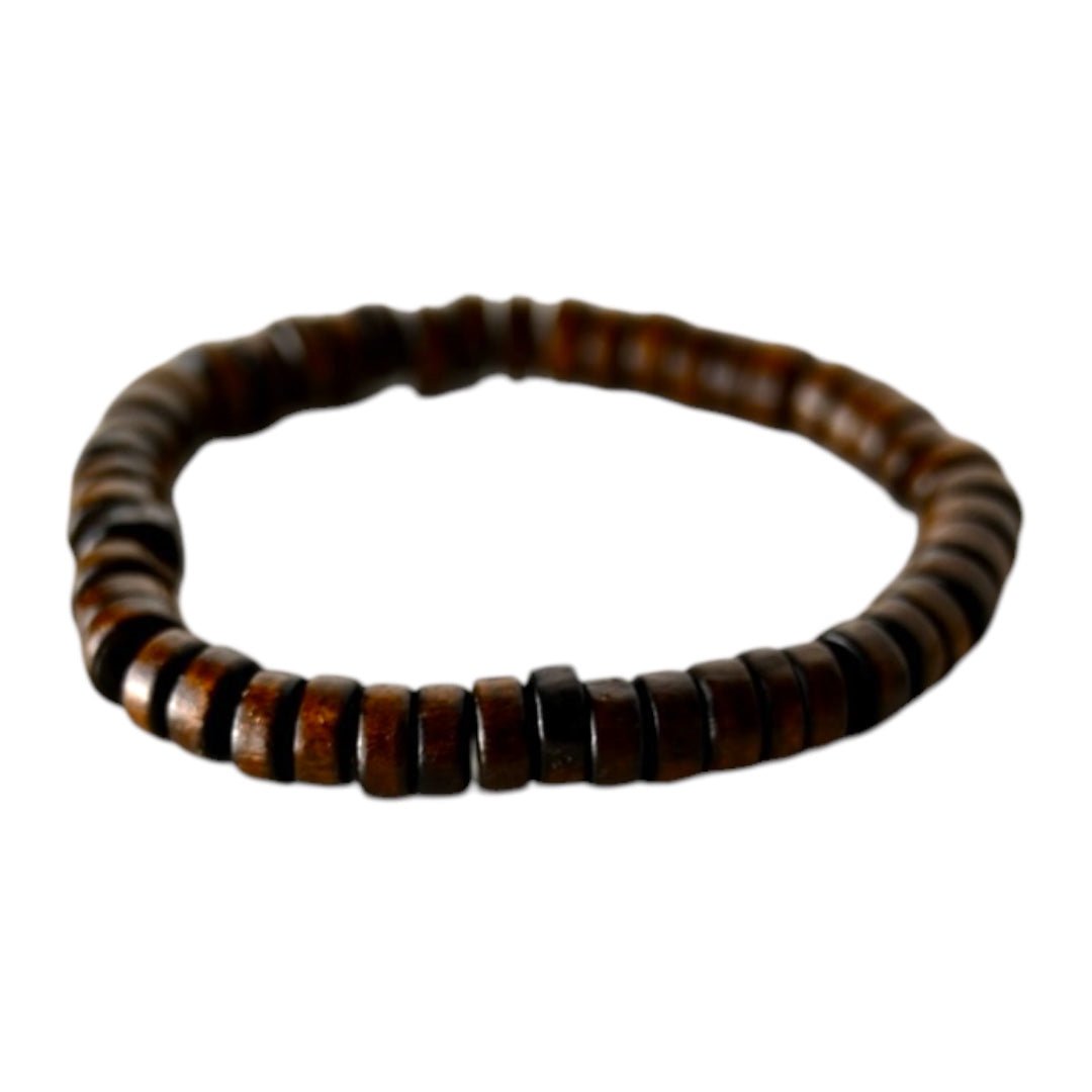 Elastisches Armband mit dunkelbraunen Holzscheiben - CrystalScents