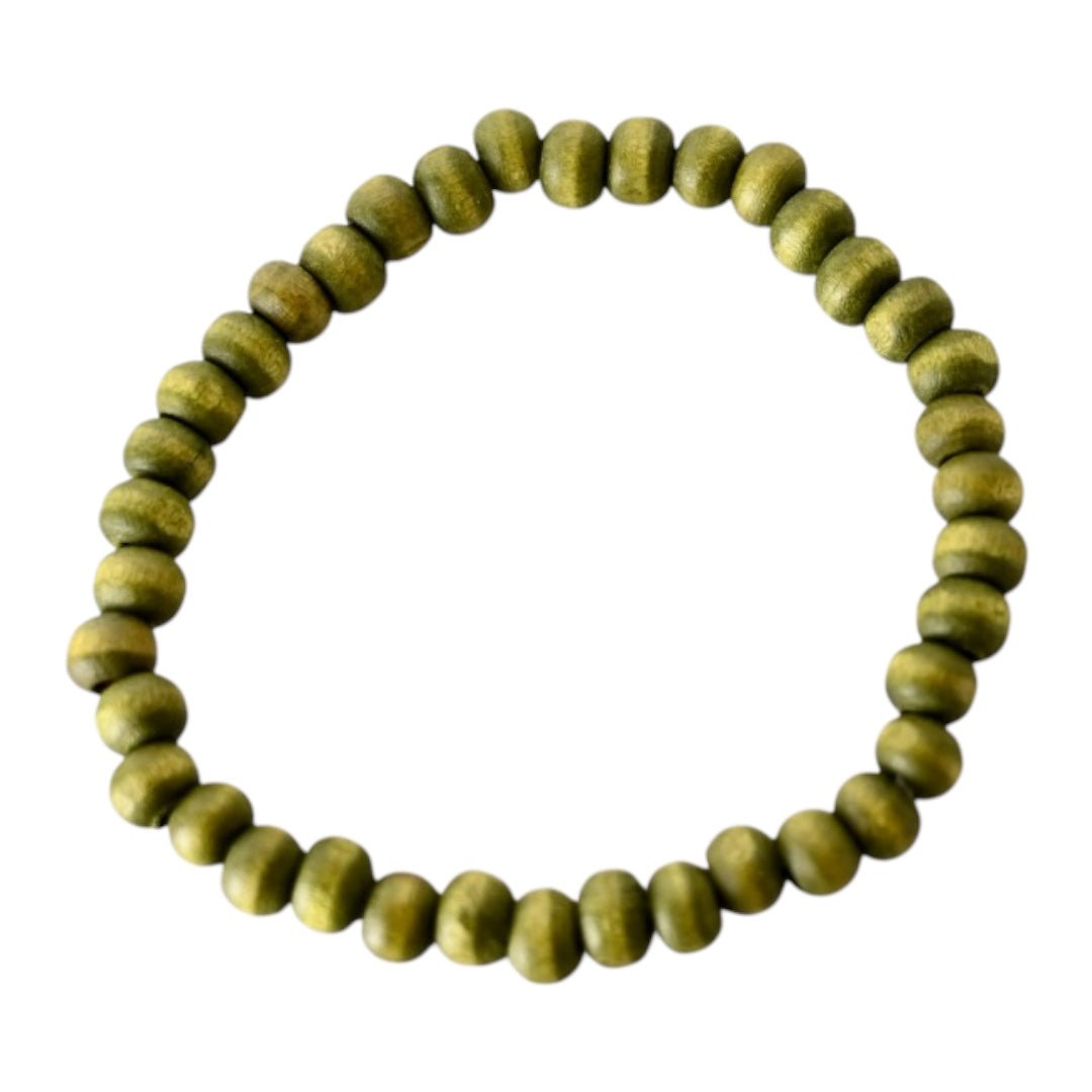Elastisches Armband mit grünen Holzperlen - CrystalScents