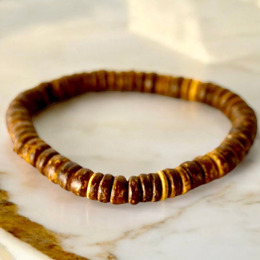 Elastisches Armband mit Holzscheiben - CrystalScents