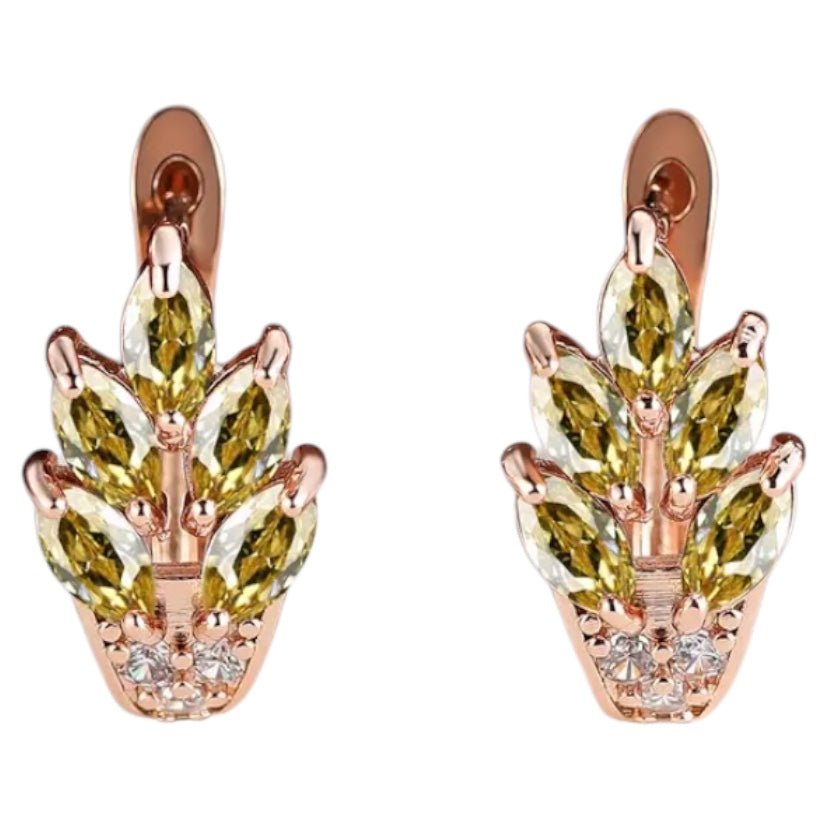 Elegante goldene Kreolen mit Blättern, Champagner - CrystalScents