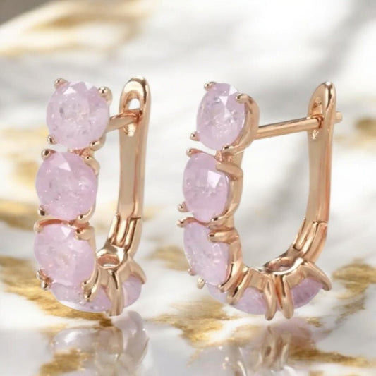 Elegante goldene Kreolen; rosa Zirkonia - CrystalScents