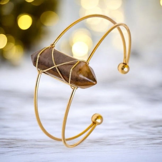 Eleganter goldener Armreif mit Tigeraugen - Doppelender - CrystalScents